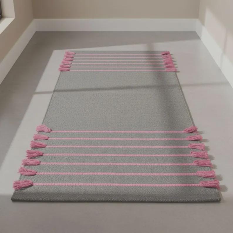 Organic Cotton Handwoven Yoga Mat, Anti-Slip Exercise Meditation Rug, 2x6 Ft image 3
