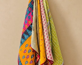 Kantha Kitchen Towel Set of 5– Bright Colorful Cotton Tea Towels for Kitchen Use & Housewarming Gift Assorted