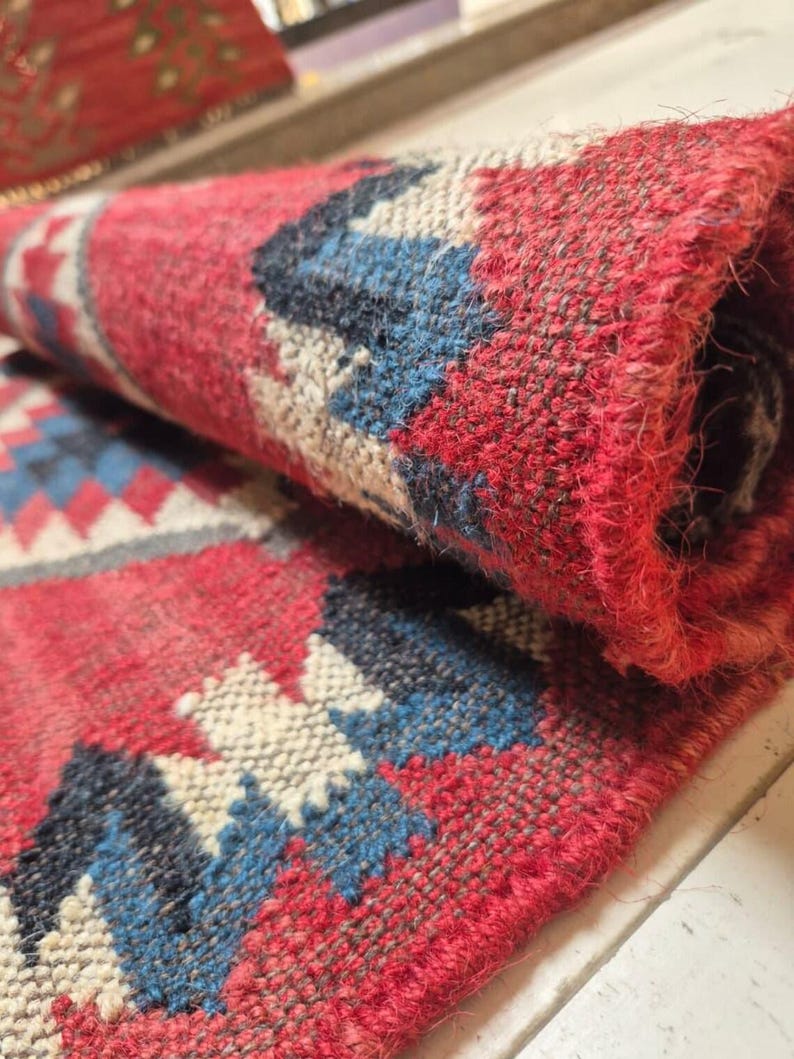 Boho Tribal Area Rug, Southwestern Kilim Rug, Geometric Woven Carpet ...