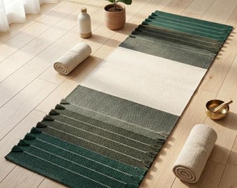 Cotton Yoga Mat Handmade | Eco Friendly Yoga Rug | Meditation & Exercise Mat | Boho Home Workout Decor | Washable Yoga Mat