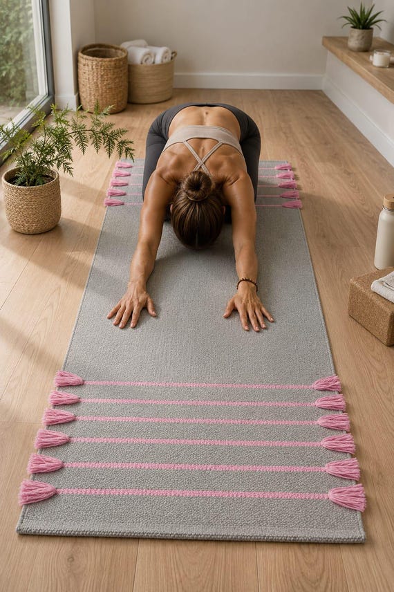 Organic Cotton Handwoven Yoga Mat, Anti-Slip Exercise Meditation Rug, 2x6 Ft