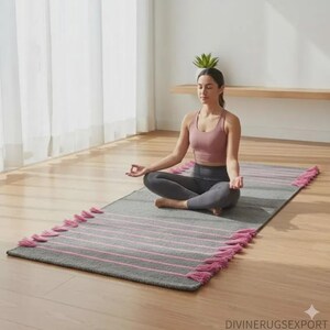 Organic Cotton Handwoven Yoga Mat, Anti-Slip Exercise Meditation Rug, 2x6 Ft image 4
