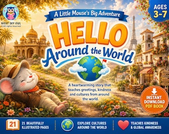 Hello Around the World Children's Book PDF, Educational Kids Story Book, Printable Bedtime Picture Book Ages 3–7