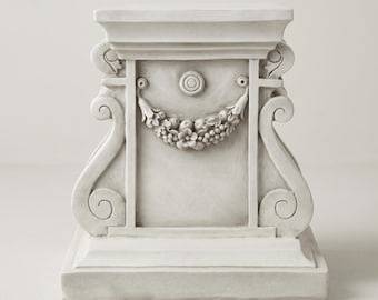 Marble Pedestal Stand, Roman Plinth Column, Floral Garland Carvings, Sculpture Display Base