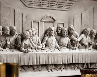 The Last Supper Wall Plaque Sculpture, Antique Stone Resin Christian Decor