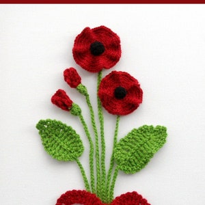 Crochet Poppies - Crochet Applique -  Poppy Flowers and Leaves Set - Any Colour - Made to Order