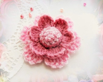 Crochet Applique - Crochet Flowers - Crochet Brooches - Crochet Pink Flowers - Set of 3 - Made to order