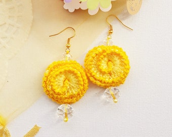 Crochet Earrings - Roses Earrings - Dangle Earrings - Yellow Earrings - Shabby Roses - Crochet Roses - Yellow Roses