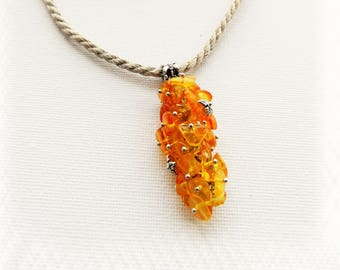 Amber Pendant Necklace - Baltic Amber Chips Necklace - Sailor Rope Necklace -Linen Necklace - Summer Fashion - Gift for Mum