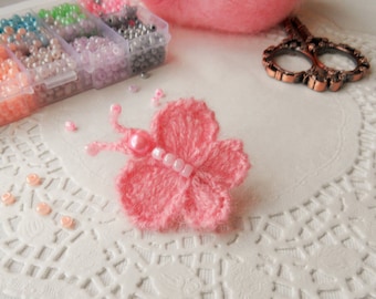 Crochet Butterfly Brooch - Crochet Pink Butterfly - Accessory - Bag Charm, Spring Mood, Mother's Day Gift, Easter