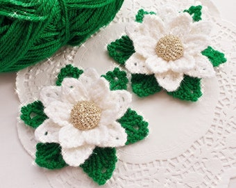 Crochet White Flower - Crochet Applique -  Crochet Christmas - Christmas Ornament, Holiday Decoration Poinsettia - Made to Order