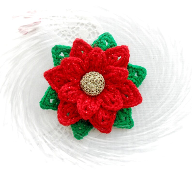 Crochet Applique Crochet Brooch Poinsettia Flower Etsy