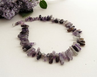 Natural Jasper and Amethyst  Necklace - Purple Grey Amethyst Nugget Necklace - Beaded Necklace -Choker
