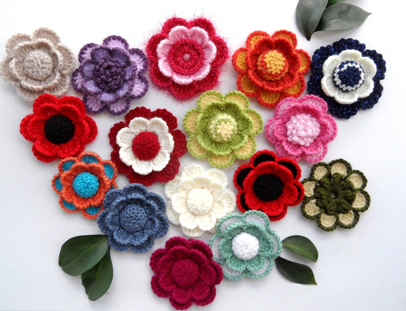 Crochet Flower Applique Corsage Brooch Any Colour Made to Order image 2