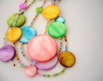 Necklace - Strand Necklace - Beaded Necklace - Layered Necklace - Multicolored Shell Necklace - Summer Rainbow