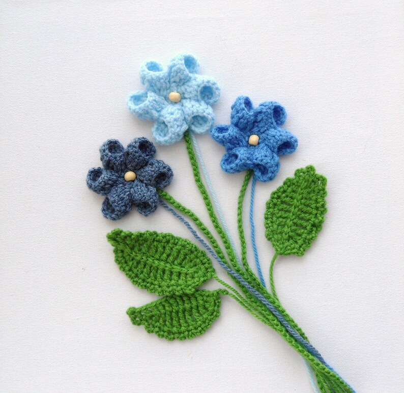 Crochet Applique Flowers and Leaves Set Any Colour Made to Order Etsy