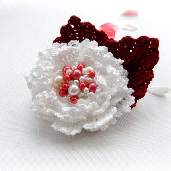 Crochet Brooch - Crochet Flower Brooch - Rose Brooch - Unique Gift