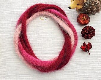 Knit Loop Scarf - Hand Knit Tube Scarf - Cowl - Infinity Loop Scarf - Chain Scarf- Loop Necklace - Neck Warmer - Layered Wine Red Pink Scarf