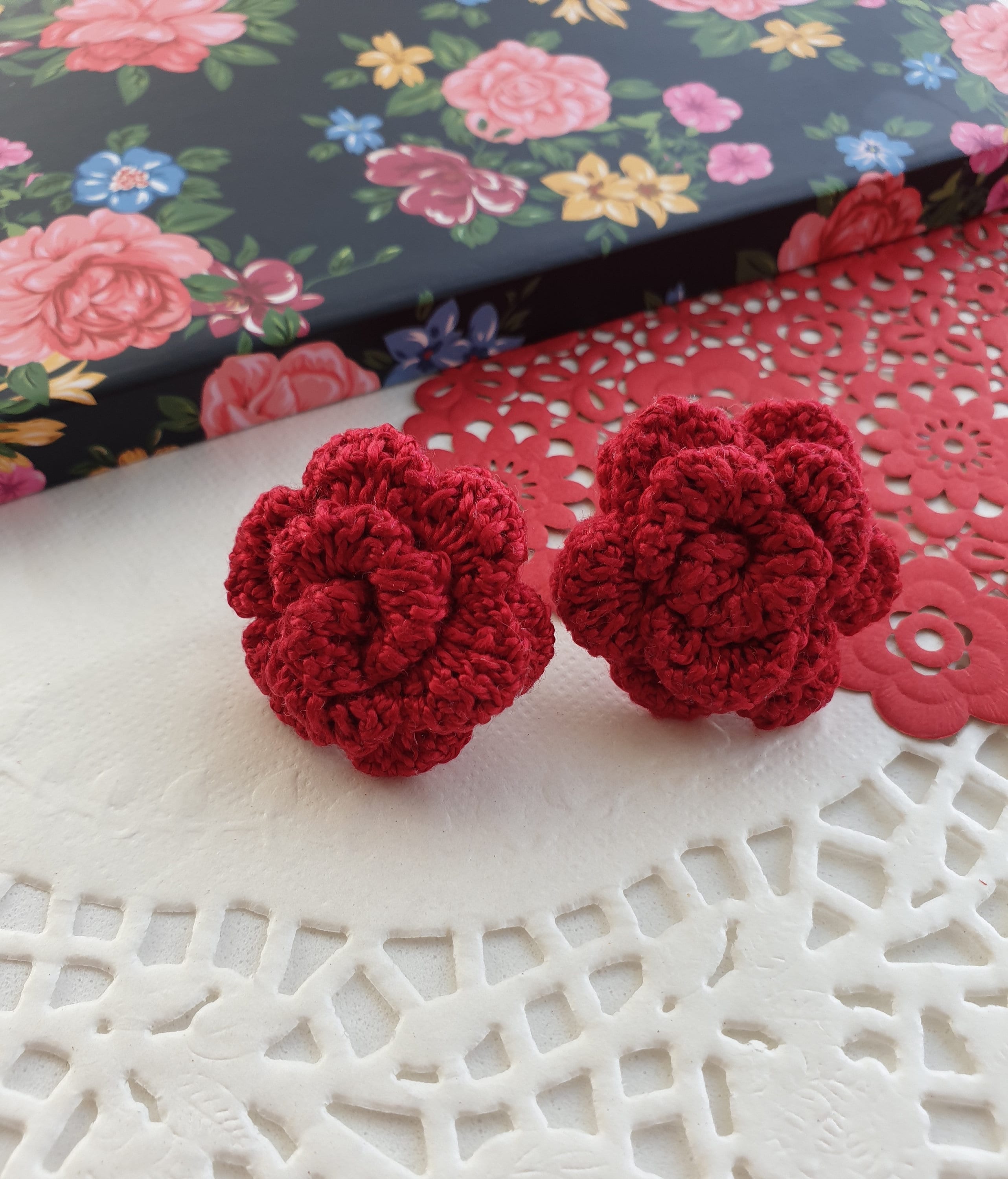 Crochet Earrings Flower Earrings Roses Earrings Red Etsy UK