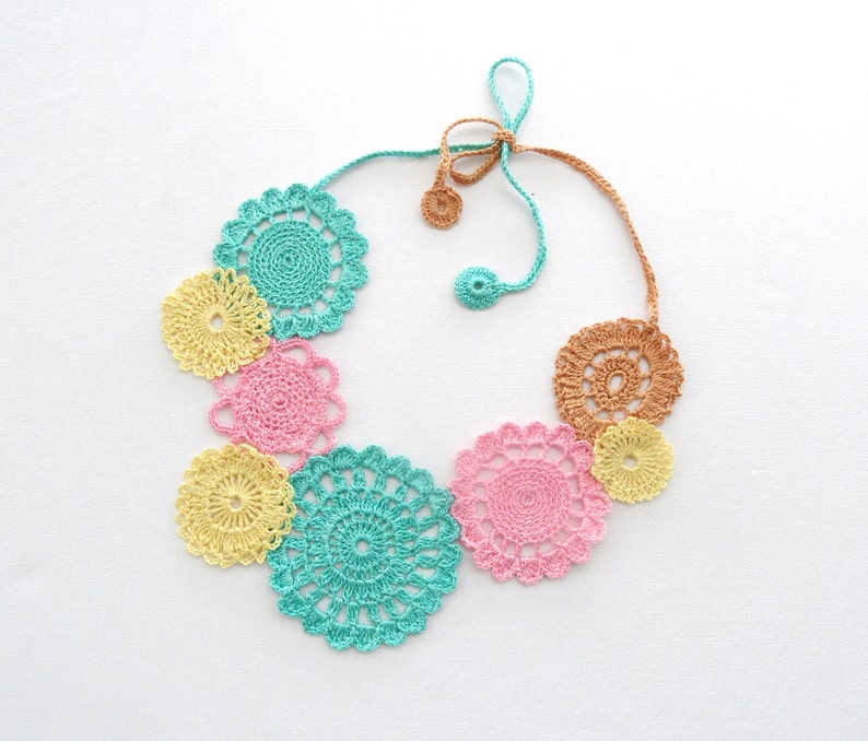Crochet Necklace Pastel Necklace Circle Necklace Mint Etsy