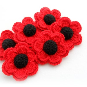 Crochet Poppy Flower - Crochet Brooch - Red Glitter Flower - Crochet Applique - Remembrance Day - Made to Order