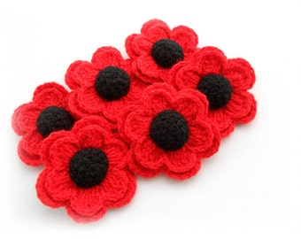 Crochet Poppy Flower - Crochet Brooch - Red Glitter Flower - Crochet Applique - Remembrance Day - Made to Order