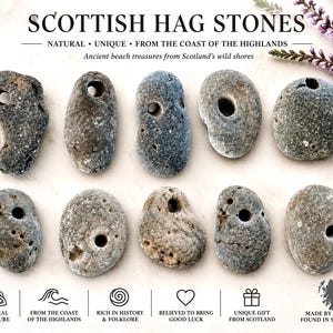 Wähle deinen eigenen schottischen Hag Stone | Natürlicher Lochstein aus den schottischen Highlands | Glücksstein | Geschenk aus der keltischen Folklore. US-Zollgebühren abgedeckt.
