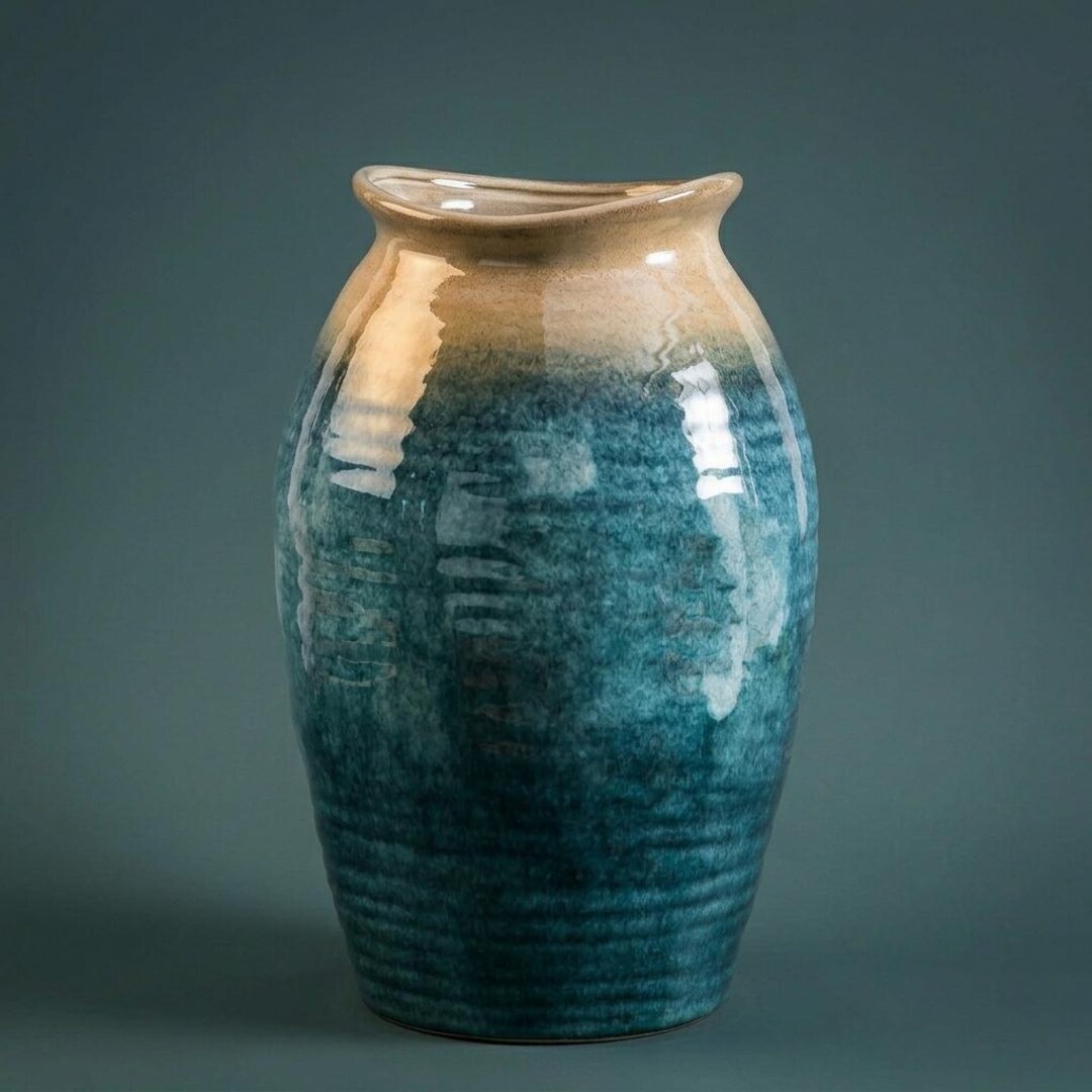 Glazed Blue Terracotta Vase for Rustic Farmhouse Decor - Etsy