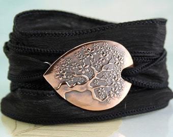 Tree-of-Life Silk Wrap bracelet Copper Tree of Life  Copper Jewellery Gift