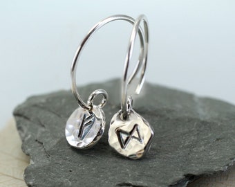 Silver Hoops with Rune Dangles - Choose your Viking Runes and personalise