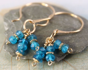 Apatite Bead Earrings Gem Dangles  14 ct Gold Fill Open Hoop Earrings