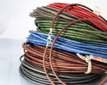 2 mm Leather Cord Necklace with Sterling Silver Clasp  Many colours