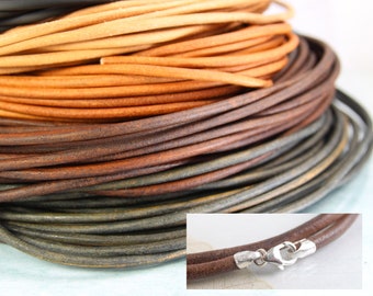 Leather Necklace with Sterling Silver Clasp 3 mm Round Leather Cord For her and him Gift