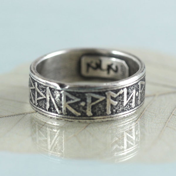 Viking Rune Ring - Rustic Viking Treasure - Runes Morte d'Arthur - Gift For Men | Silver Band Ring