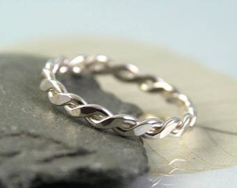 Silver Twist Ring - Sterling 1.2mm Wire  Stacking Twisted Rope Ring