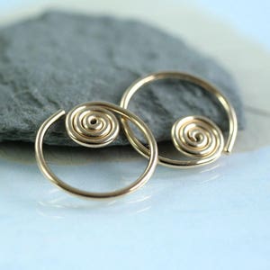 Spiral Sleeper Hoops - Celtic Earrings - 14k Gold Fill - 14 mm Diameter | Gold Spiral Earrings | Gold Sleepers