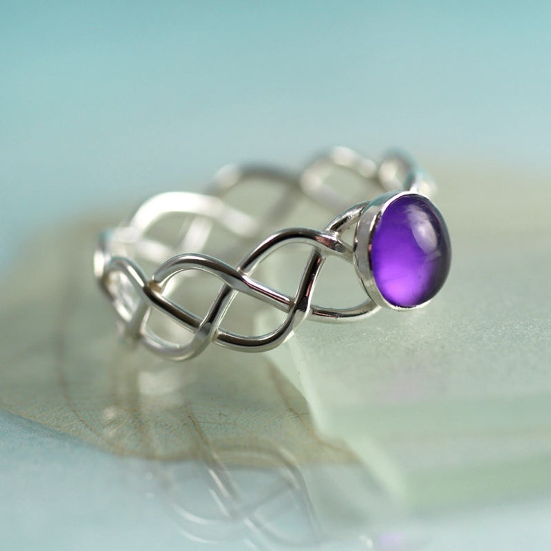 Silver Amethyst Ring Braid