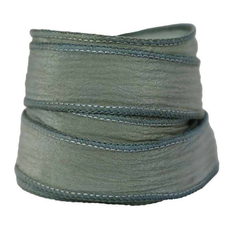 Silk Ribbon Wrap Extra Colours for Bracelet Hand Dyed Crinkle Wrist Wrap Ribbons Verdigris