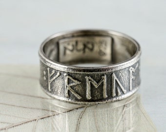 Viking Rune Ring Sterling Silver Band / Custom Name Ring personalizzato / Anglo Saxon Futhorc / Rune Ring / Man ring Wedding Ring