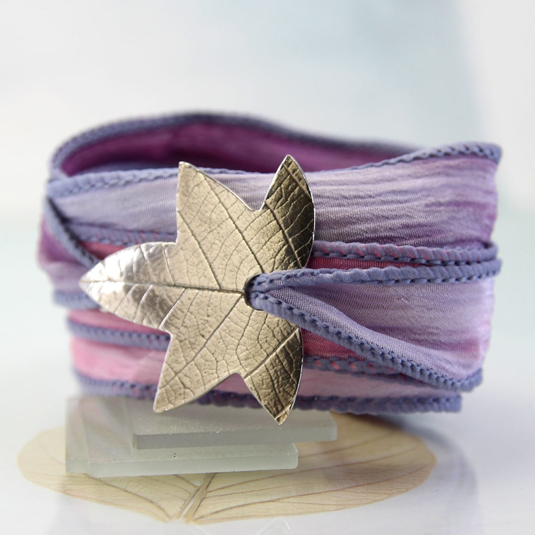 Silver Leaf Wrap Bracelet Elvish Jewellery With Soft Silk Etsy