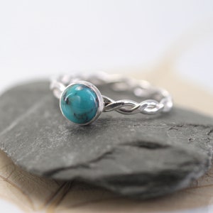 Silver Turquoise Ring Sterling Twist Ring  Gem Ring  Girlfriend Gift Jewellery  Rope Stacking Rings