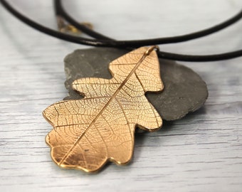 Bronze Leaf pendant - Oak Leaves, mens womens jewellery