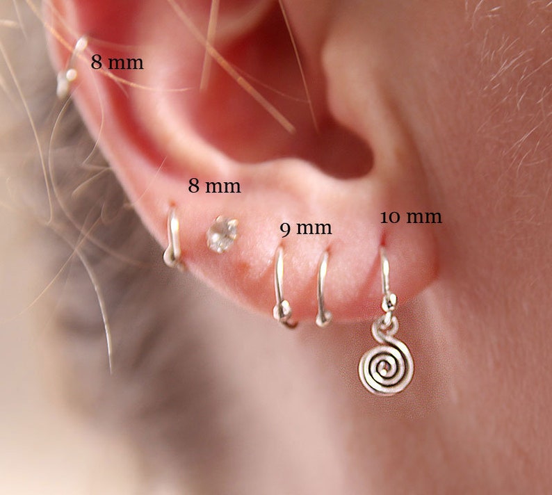 Silver Sleeper Hoop Earring 9mm Tiny Overlap Helix Piercing Etsy