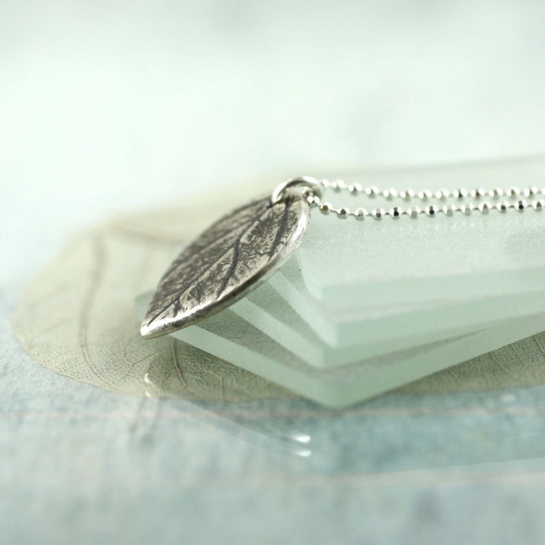Tiny Silver Leaf Necklace Nature Necklace Leaf Pendant with Delicate Sterling Chain Silver Necklace Girlfriend Woodland Jewellery