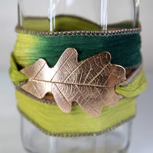 Bronze Oak Leaf Bracelet Silk Ribbon Wrap Fall Leaf Nature Jewellery