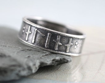 Rune Ring Silver Band - Custom Viking Rings  Elder Futhark Runes - Personalised Gift | Name Ring | Customized Wedding