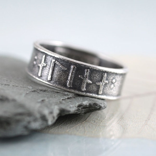 Rune Ring Silver Band - Custom Viking Rings  Elder Futhark Runes - Personalised Gift | Name Ring | Customized Wedding