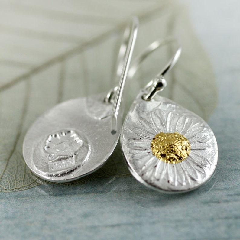 Silver Daisy Earrings with Sunshine Silver and Gold Earrings Flower Mixed Metal Bridal Earrings Summer Bride