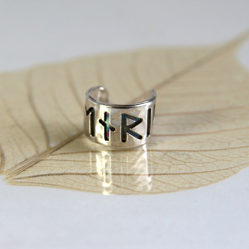 Engraved Viking Runes Silver Ear Cuff Choose 5 Runes for your Personalized Custom Rune Cuff Ear Wrap Earring image 7