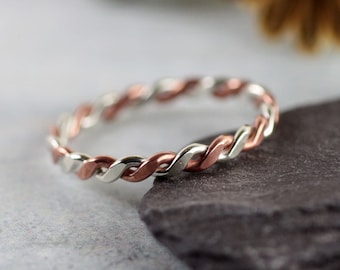 Silver Copper Twist Ring | Mixed Metal | Rope Ring | Stacking Rings | Celtic Ring | Sterling Silver Twisted with Copper